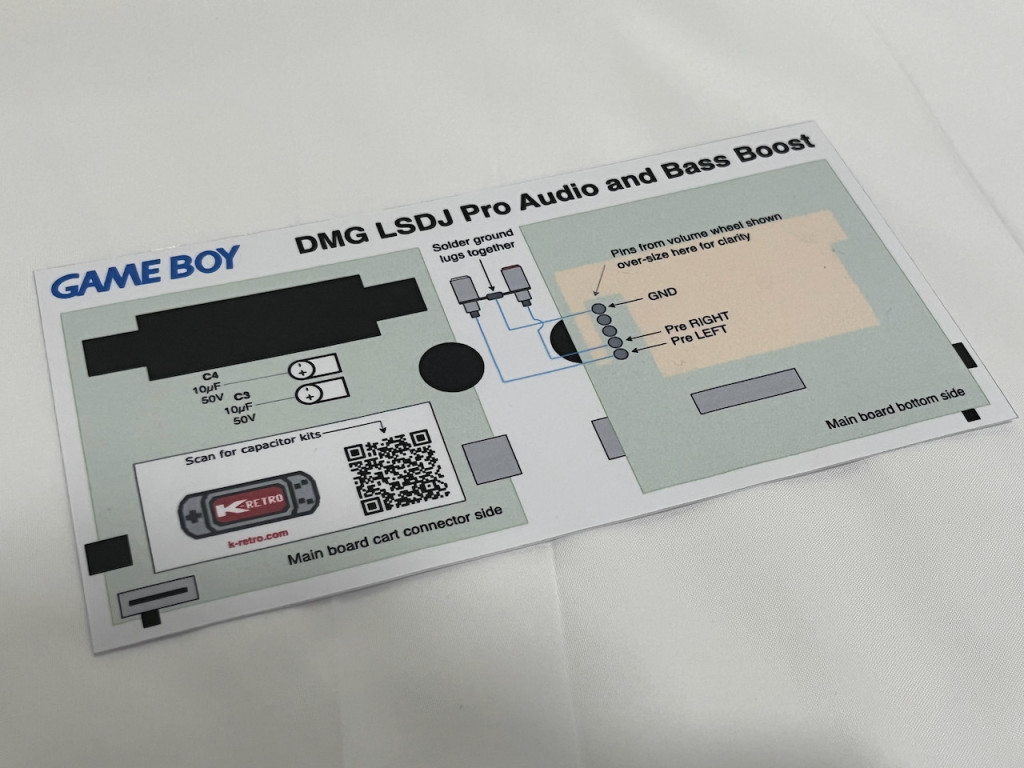LSDJ Pro Audio and Bass Boost Kit Component Installation Map for Game Boy DMG