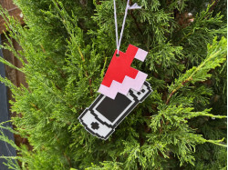 Pixellated Lynx with Santa's Hat Christmas Xmas Tree Ornament