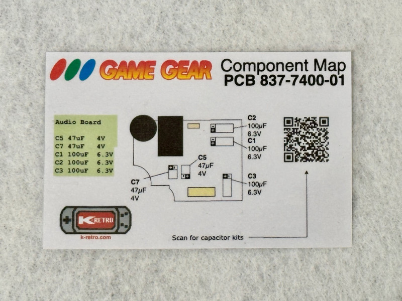 Component Map for Sega Game Gear 837-7400-01 Audio Board